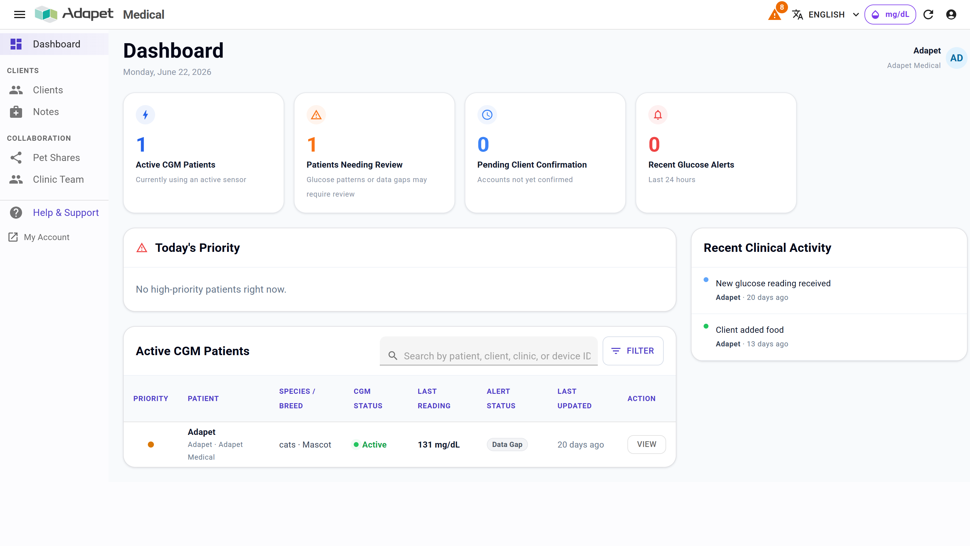 Clinic Account Hub and Vet Portal interfaces